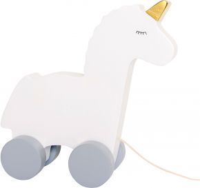 Jabadabado pull along toy unicorn white, silver, gold wood