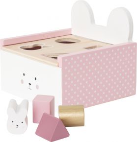 Jabadabado wooden toy sorter box bunny pink, white 14x12x13 cm