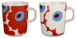 Marimekko Unikko Oiva mug 0,25 l 2 pcs cream white, tomato red, sky blue