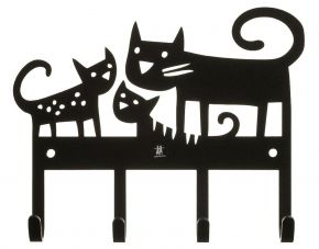 Bengt & Lotta Cat Family hook rack with 4  hooks metal 14.5x18 cm black