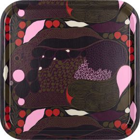 Marimekko Rusakko (brown hare) tray 32x32 cm olive, navy blue, red, pink