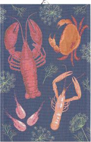 Ekeklund Maritime Seafood Party tea towel (oeko-tex) 40x60 cm blue, pink, orange, green