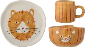 Bloomingville Mini children's tableware set 3 pcs plate, mug & bowl brown Kittie