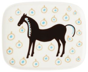 Marimekko Musta Tamma (black mare) Oiva plate 12x15 cm cream, dark brown, beige, light blue