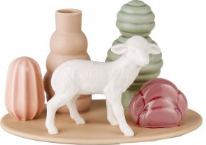 Dottir Nordic Design Sweet Stories lamb vase with figures dusty rose height 9.6 cm length 16.5 cm