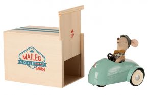 Maileg Mouse height 10 cm with car & garage