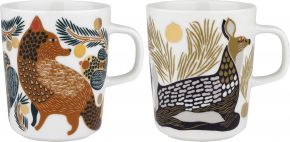 Marimekko Ketunmarja (fox berry) & Peura (deer) Oiva cup / mug 0.25 l 2 pcs cream, coal, gold