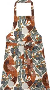 Marimekko Ketunmarja (fox berry) apron cotton, brown, green