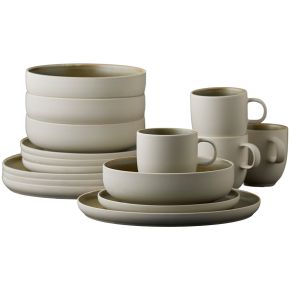 Studio Round North tableware set 16 pcs matt white, matt coloured moss