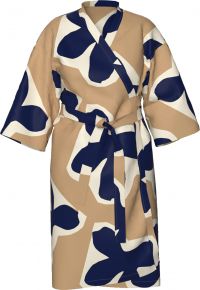 Marimekko Ladies bathrobe cream, dark blue, beige Kevätkiuru (spring lark)