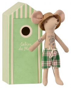 Maileg Mouse Dad height 17.5 cm with light blue beach cabin