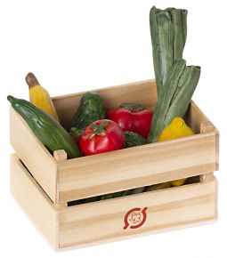 Maileg learning toy veggies and fruits in box height 4.5 cm length 7 cm polyresin, wood
