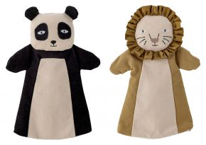 Bloomingville Mini Flynn lion and panda hand puppets / cuddly toy