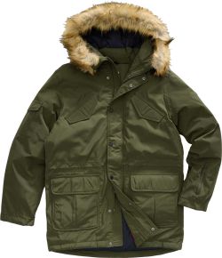 REDGREEN Men parka wind & waterproof removable fur collar / hood dark green Stone