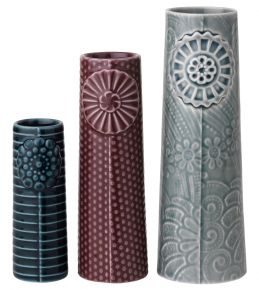 Dottir Nordic Design Pipanella Flocks blueberry cake vase set of 3 petrol, aubergine, grey green