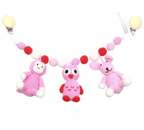 Naturezoo Crocheted Pram Chain Monkey, Owl & Rabbit