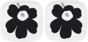 Marimekko Unikko Oiva plate 10x10 cm 2 pcs cream white, coal, silver