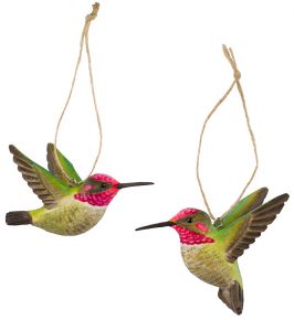 Wildlife Garden Decobird Anna Hummingbird hand carved set of 2