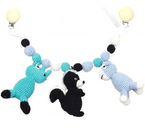 Naturezoo Crocheted Pram Chain Rhino, Skunk & Donkey