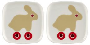 Marimekko Rulla (roll) Oiva plate 10x10 cm 2 pcs cream, light beige, red
