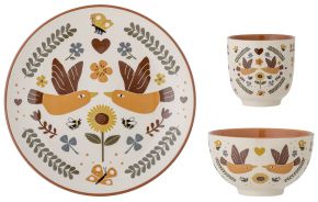 Bloomingville Mini retro flowers children's tableware set 3 pcs plate, mug and bowl