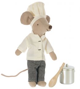 Maileg Mouse chef with soup pot and spoon height 15 cm