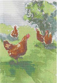 Ekelund Animals chicken migration tea towel (oeko-tex) 35x50 cm green, brown