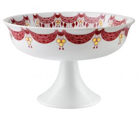 Bjørn Wiinblad Christmas Guirlande bowl on foot height 10.5 cm Ø 16.5 cm red, white