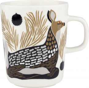 Marimekko Peura (deer) Oiva mug 0.25 l cream white, coal, mud, light grey, red
