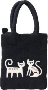 Klippan Cat Couple felted bag handmade 30x35 cm black, white