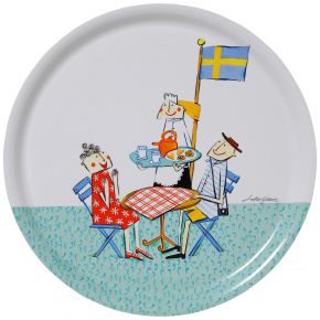 Bengt & Lotta Fika Coffee tray Ø 31 cm blue, white, red, yellow