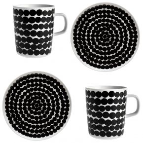 Marimekko Räsymatto Oiva breakfast set mug 0.25 l / plate Ø 20 cm each 2 pcs white, black