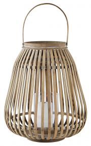 Villa Collection lantern with  glass insert bamboo nature height 35 cm