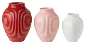 Knabstrup Keramik vase grooves gift set of 3 white, pink, bordeaux