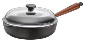 Skeppshult Traditional beech wood handle sauté pan with glass lid Ø 25 cm cast iron