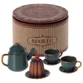 Maileg Christmas doll accessories tea party set brown, chestnut red, green, gold