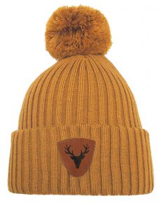 Superyellow Unisex bobble Hat (merino - eco-tex) Caribou with patch suede & Reindeer