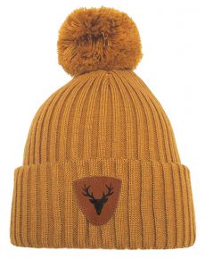 Superyellow Unisex bobble Hat (merino - oeko-tex) Caribou with patch suede & Reindeer