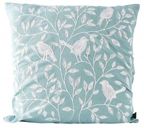 Villa Collection cushion birds / tendrils 45x45 cm turquoise, white