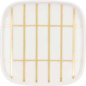 Marimekko Tiiliskivi (brick) Oiva plate 10x10 cm cream white, gold