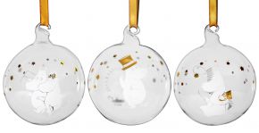 Muurla Moomin Sparkling Stars Christmas tree bauble front & back decorated 3 pcs gold, clear