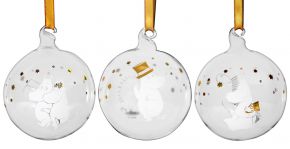 Muurla Moomins Sparkling Stars Christmas tree bauble front & back decorated 3 pcs gold, clear