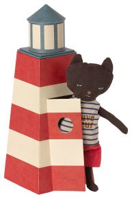 Maileg beach guard cat with lighthouse height 23 cm