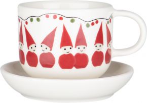 Aarikka Tonttus at the party cup & saucer 0.15 l red, green, cream white