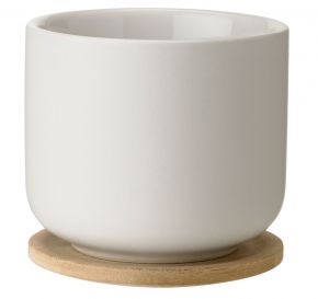 Stelton Theo cup 0.2 l with wooden coaster