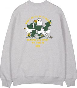 Makia Clothing Unisex Sweatshirt Round Neck Light Gray with Print Heaven Seagull with Caught Fish