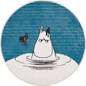 Vallila Moomin Kömmähdys father in lake carpet Ø 80 cm blue, black, white