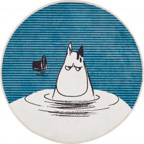 Vallila Moomins Kömmähdys father in lake carpet Ø 80 cm blue, black, white