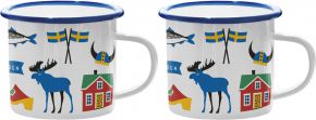 Citronelles Sweden Traditions with moose & Swedish flag cup / mug enamel 0.3 l 2 pcs blue, red