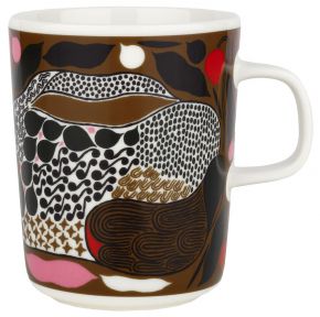 Marimekko Rusakko (brown hare) Oiva cup / mug 0.25 l cream, brown, dark green, red